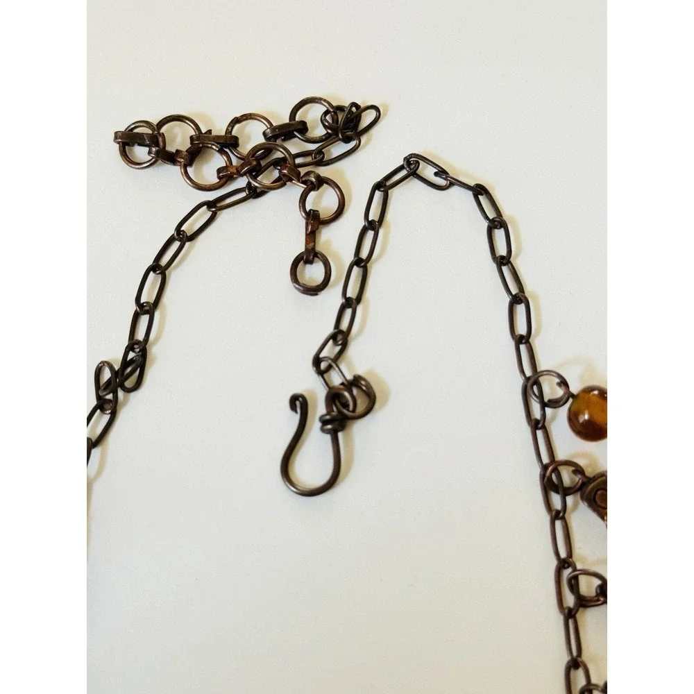 Earthy Collar necklace VTG Art Glass Beaded Mother Of Pearl Copper Mod Statement